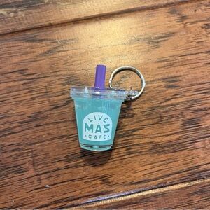 Live Mas Cafe Keychain with Purple Straw